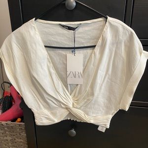 Zara white crop short sleeve blouse